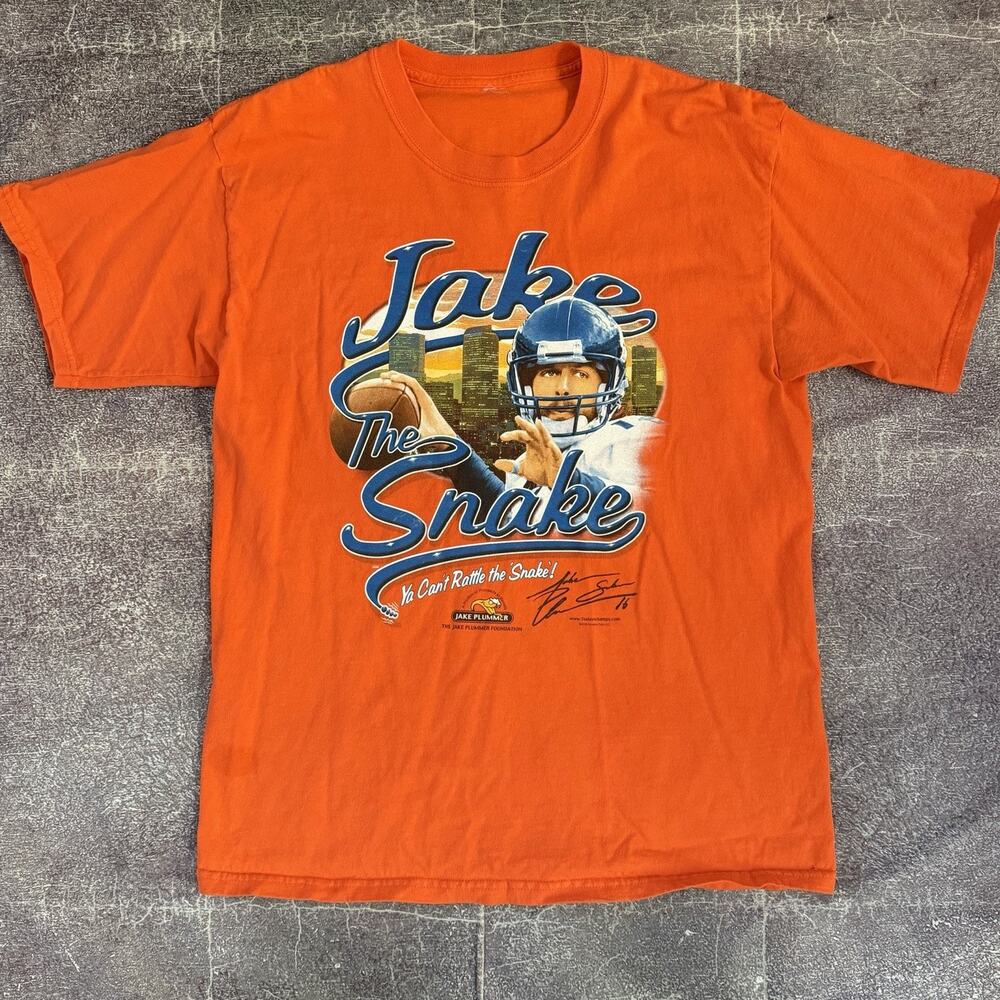 Men's Vintage Y2K Denver Broncos Jake The Snake Plummer Orange T Shirt Tee Sz L